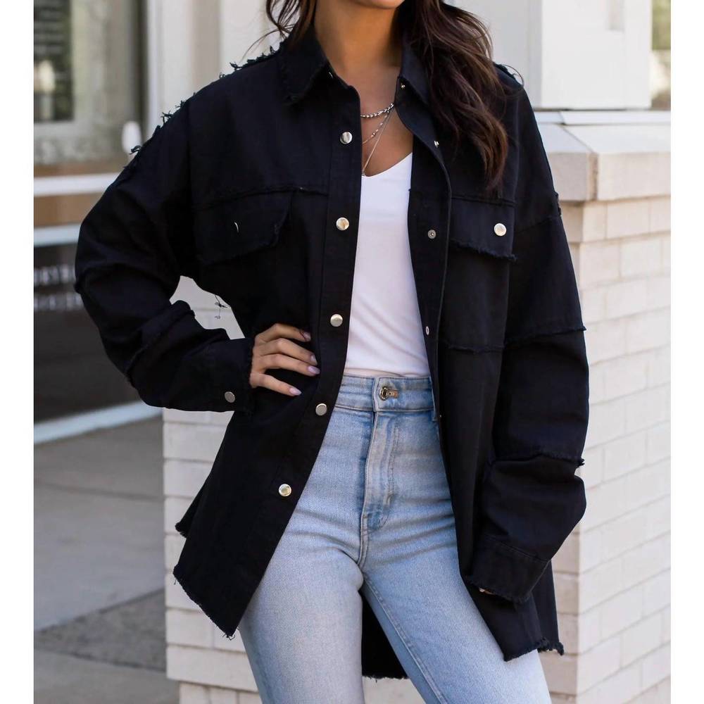 NEW PANACHE distressed oversized jacket in black - Picture 2 of 4